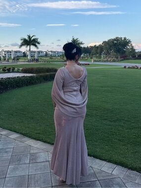 Betsy & Adam Glitter Rose Pink Evening Gown